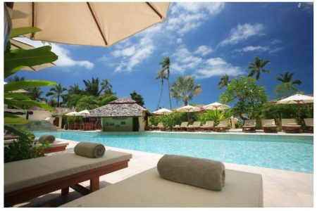 Vila modern di Bali dengan area kolam tropis